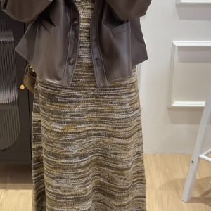 Autumn Retro Lapel Long Sleeve Casual PU Leather Jacket Fringe Skirt Set Petite