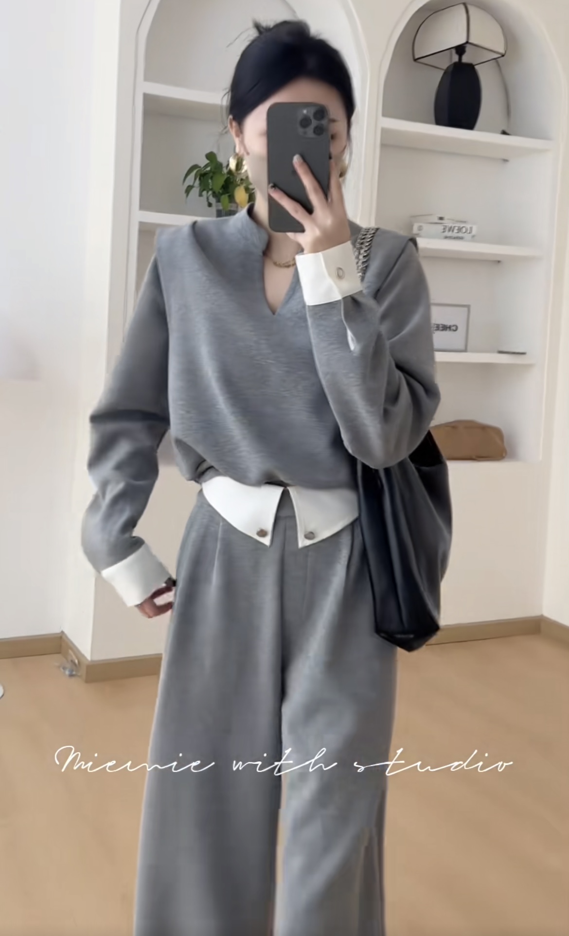 Autumn Fashion Two-Piece Set Women Long Sleeve V-Neck Patchwork High Waist Casual Pants - Image 2