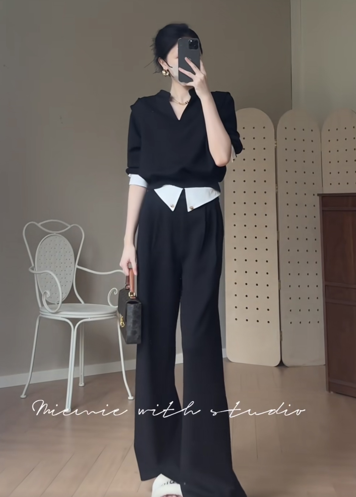 Autumn Fashion Two-Piece Set Women Long Sleeve V-Neck Patchwork High Waist Casual Pants - Image 3