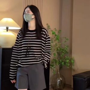 Early Autumn Striped Lightweight Sweatshirt and Slimming Pants Set