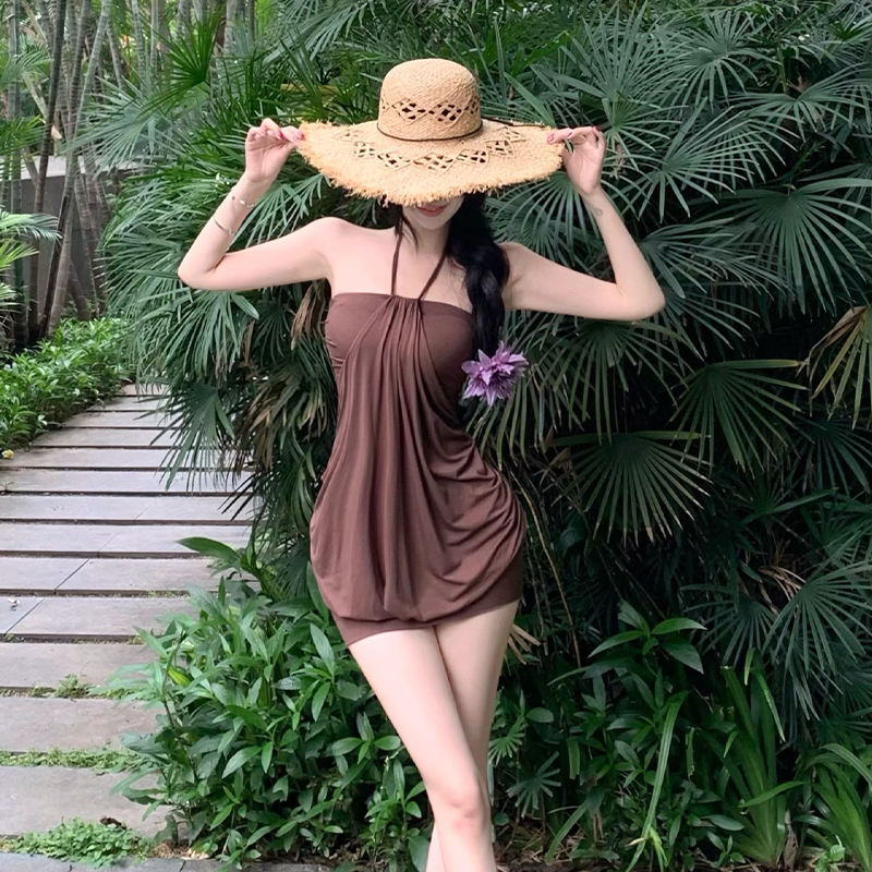 Sexy Strapless Halter Lace-Up Ruched Lantern Mini Dress