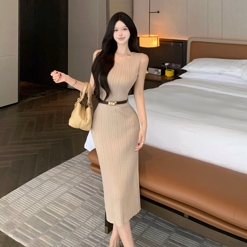 Sleeveless Split Knit Bodycon Dress