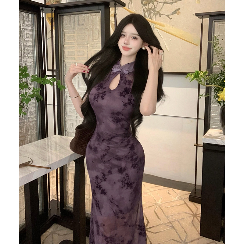 New Chinese Style Improved Qipao Dress Slimming Elegant Half Sleeve Bodycon Mermaid Long Dress Summer New - Image 5