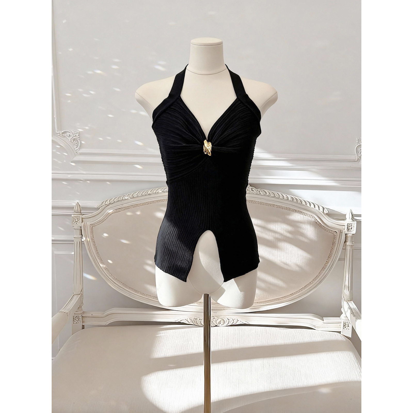 Women's Halter Open Back Cami Knit Top with Waist and Split Design - Image 5