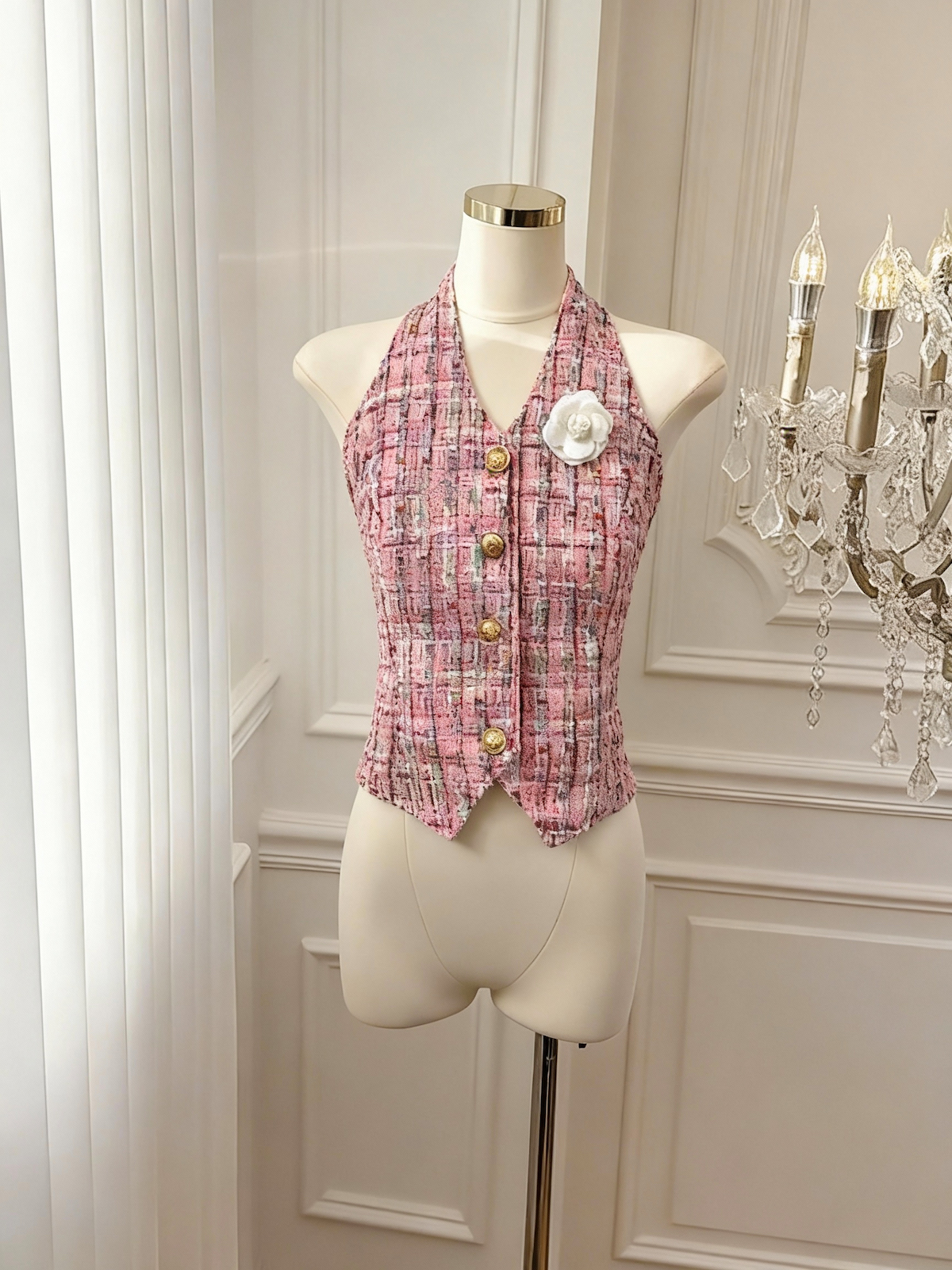 Women's Off-Shoulder Halter Cami Top Summer Linen Sexy Sweet Cropped Vest - Image 3