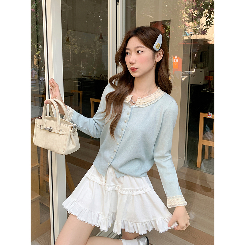 Women's Lace Trim Knit Cardigan 2026 Spring Loose Slimming Base Top - Image 3