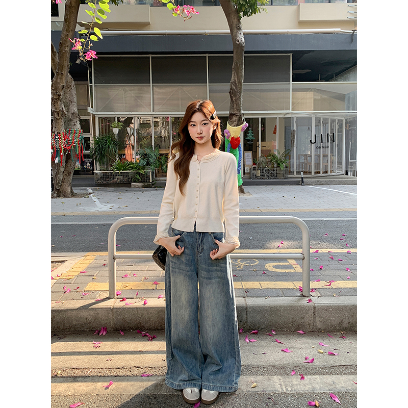 Women's Lace Trim Knit Cardigan 2026 Spring Loose Slimming Base Top - Image 2