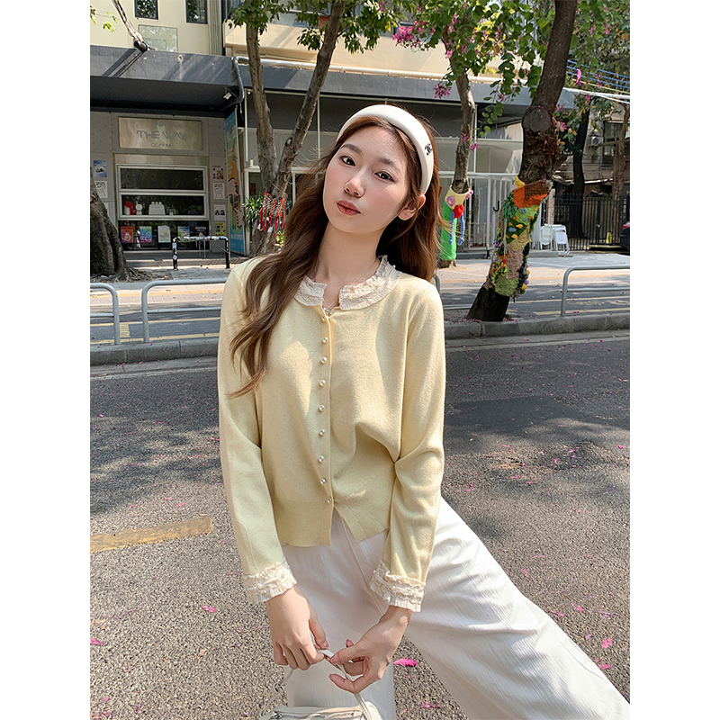 Women's Lace Trim Knit Cardigan 2026 Spring Loose Slimming Base Top - Image 4