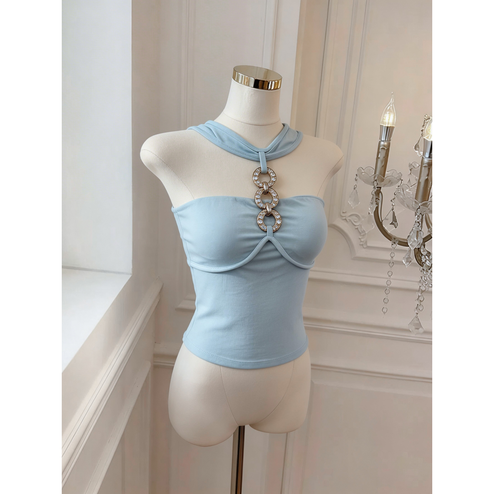 Women's Sleeveless Halter Camisole Top with Cutout Splicing French Style Summer Shirt - Image 5
