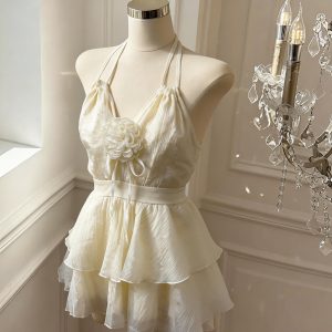 Pure Desire Style 3D Flower Halter Camisole Women's Waist-Slimming Sleeveless Crop Top