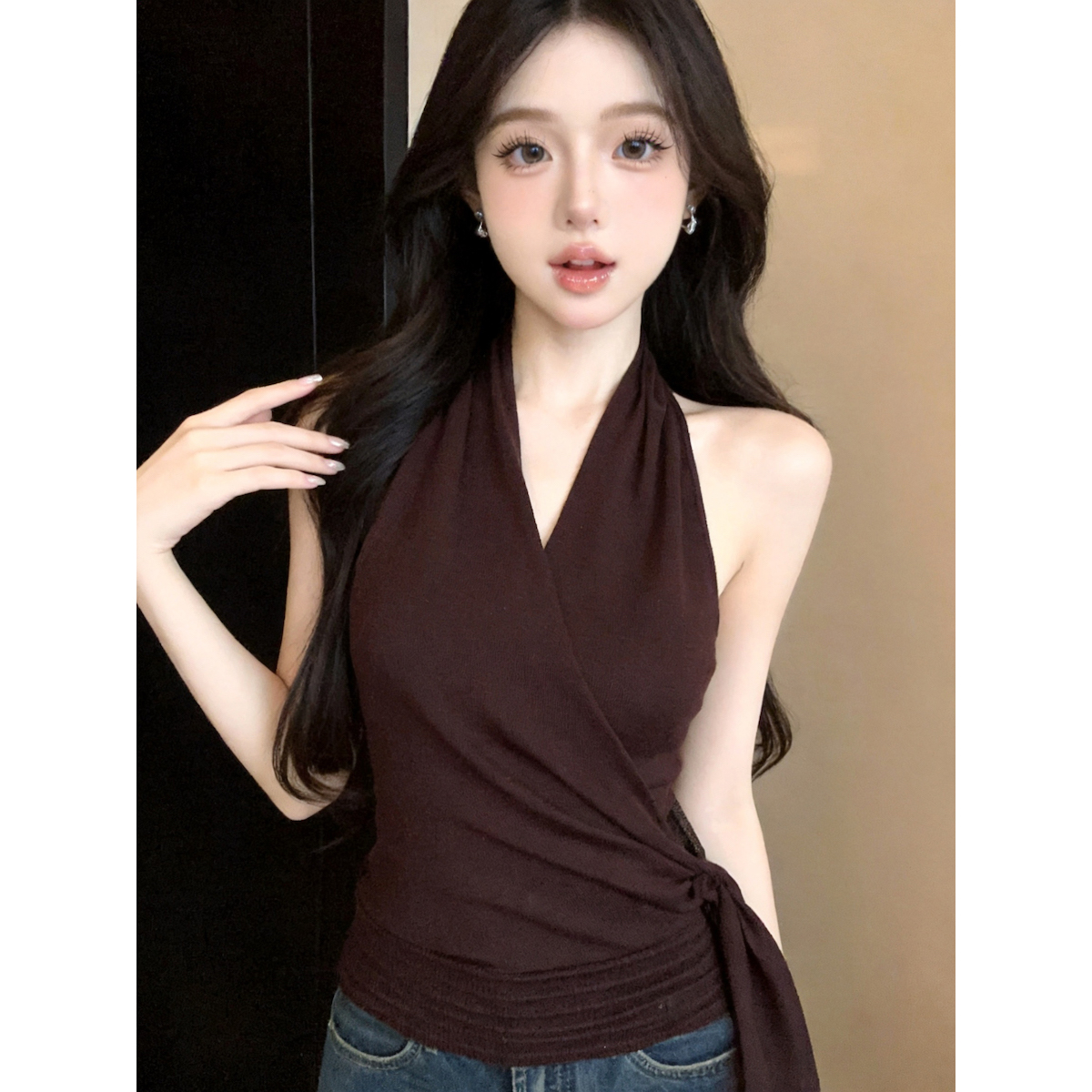 Women's Irregular Halter Cami Top Summer V-Neck Sleeveless - Style 5b07f1 - Image 5
