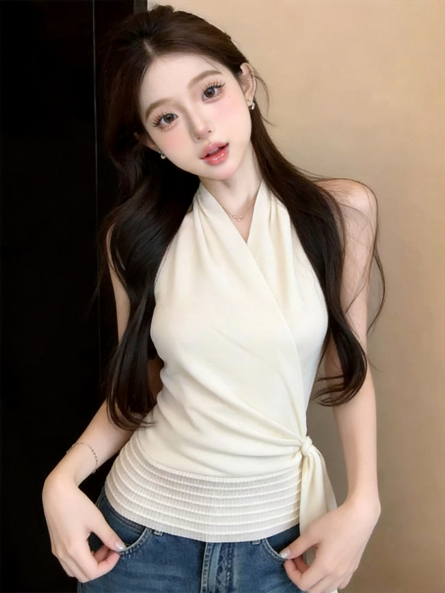 Women's Irregular Halter Cami Top Summer V-Neck Sleeveless - Style 5b07f1 - Image 2