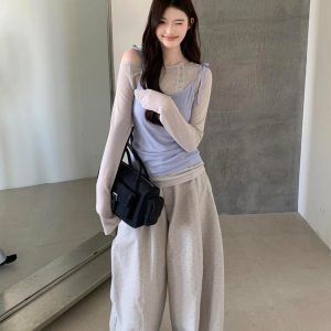Purple Sweetheart Cami Layered T-Shirt Two-Piece Set Early Autumn Women's 2026 New Top