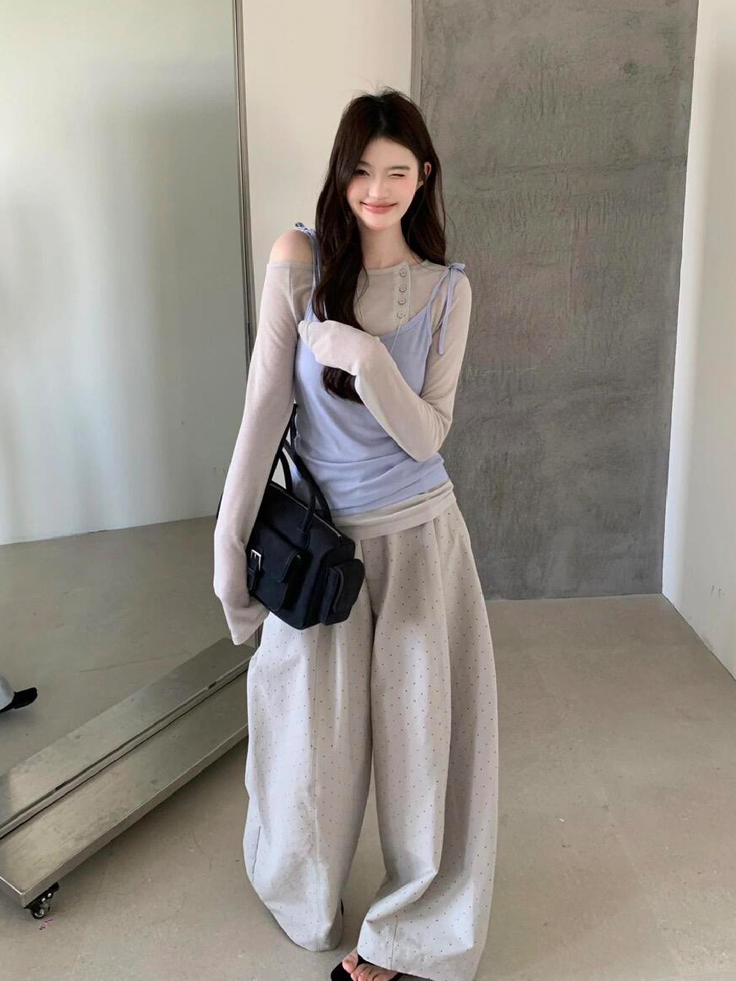 Purple Sweetheart Cami Layered T-Shirt Two-Piece Set Early Autumn Women's 2026 New Top