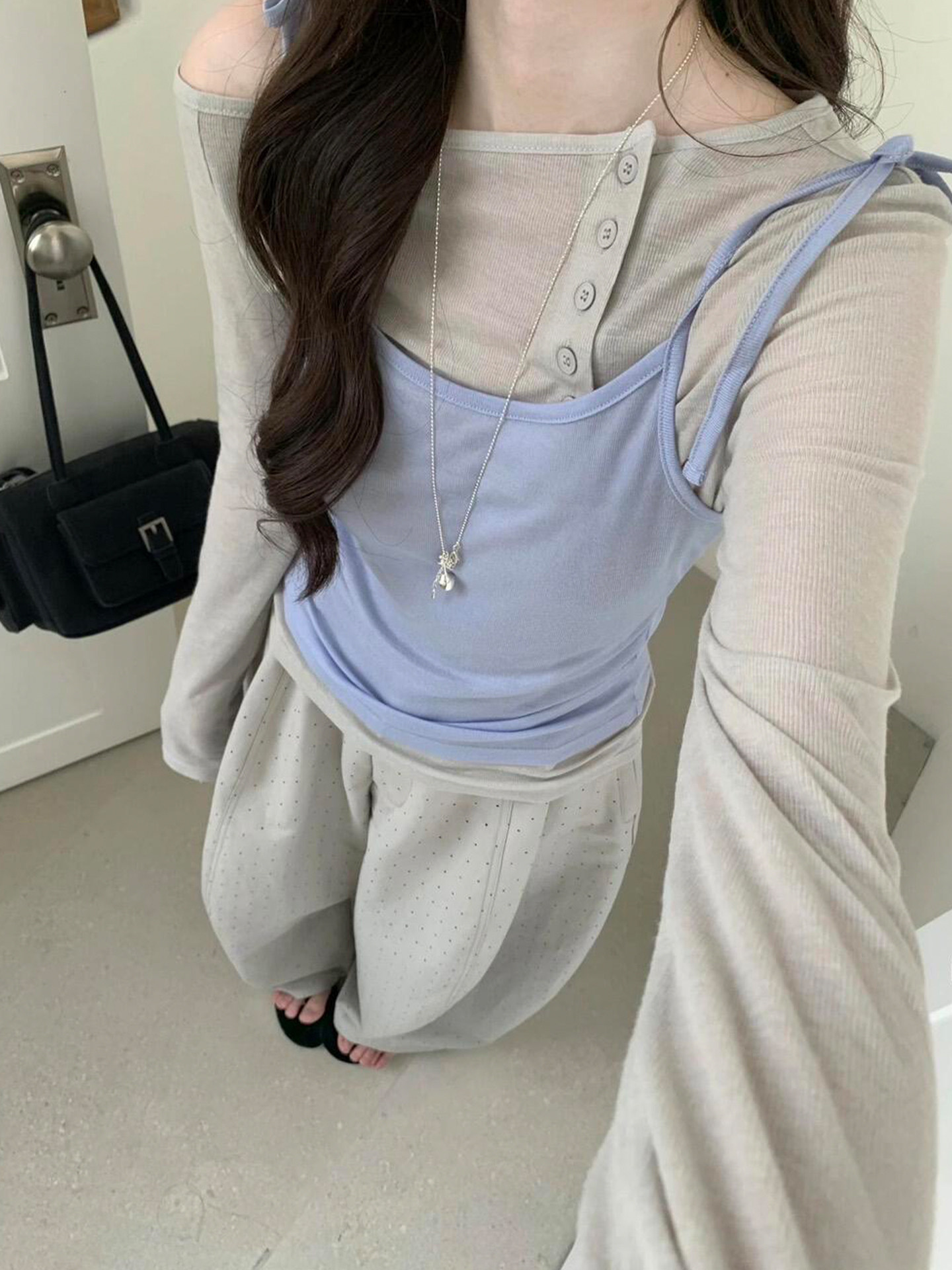 Purple Sweetheart Cami Layered T-Shirt Two-Piece Set Early Autumn Women's 2026 New Top - Image 2