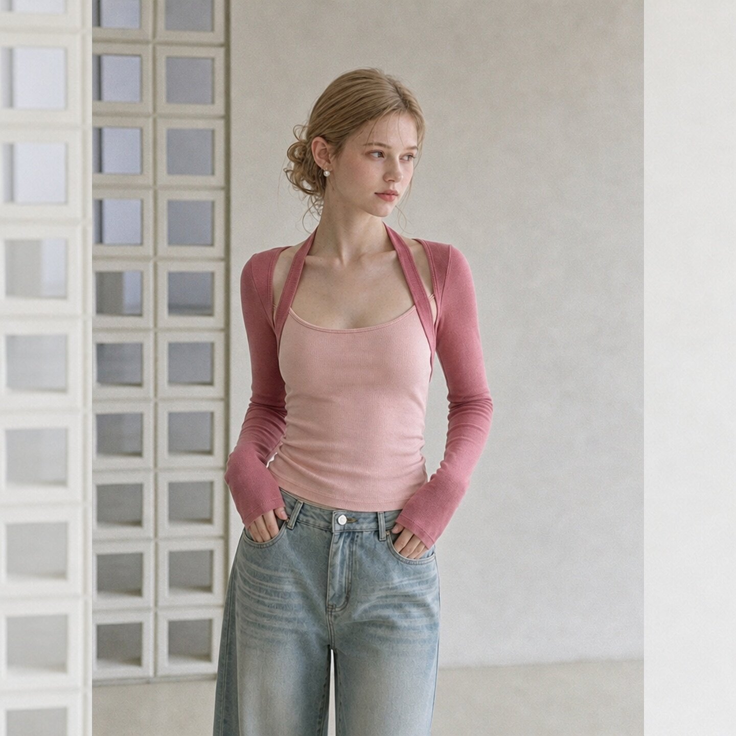 Peach Pink Halter Neck Long Sleeve T-Shirt for Women Autumn 2026 Slim Korean Chic Sweet Top - Image 3