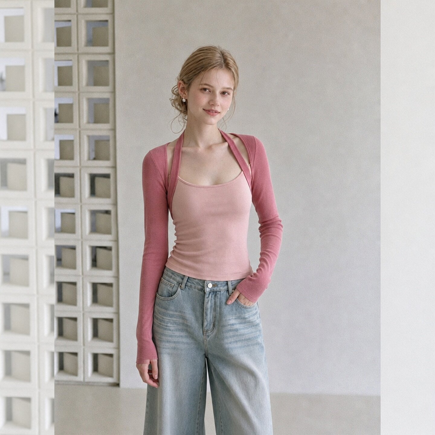 Peach Pink Halter Neck Long Sleeve T-Shirt for Women Autumn 2026 Slim Korean Chic Sweet Top - Image 4