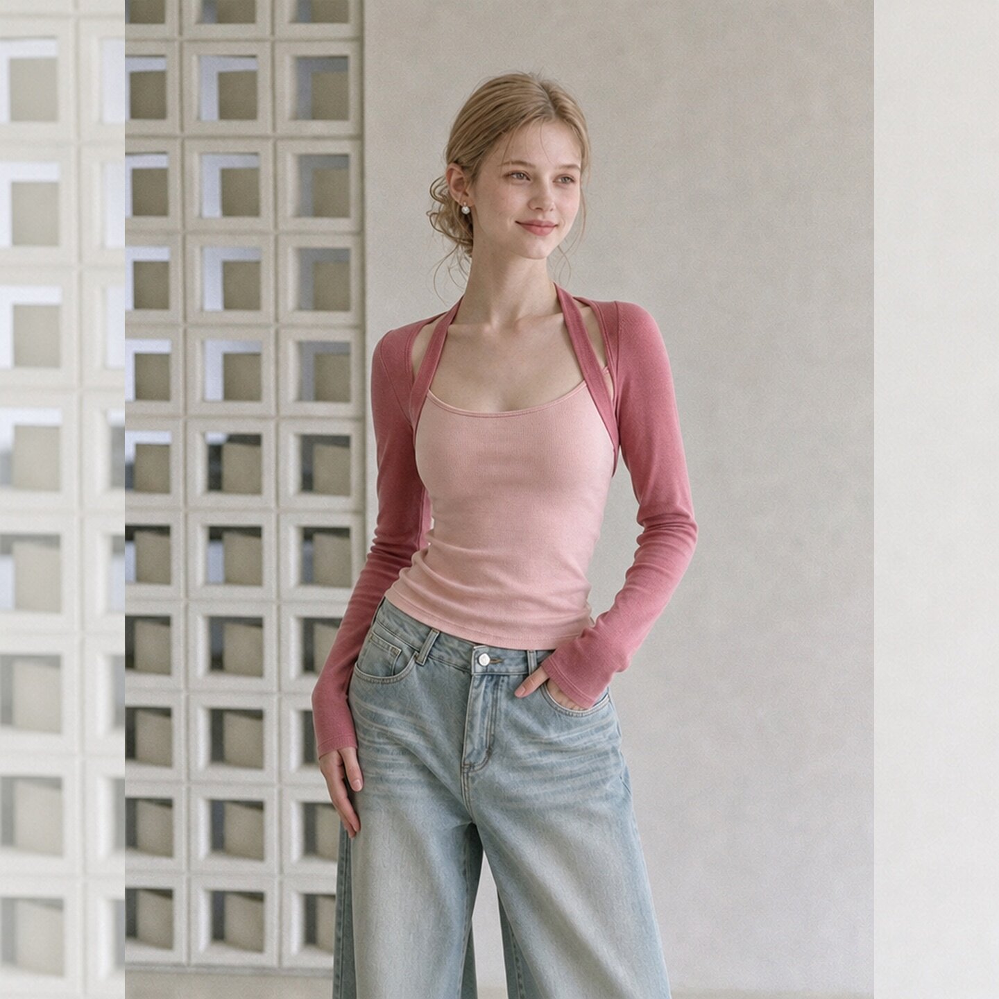 Peach Pink Halter Neck Long Sleeve T-Shirt for Women Autumn 2026 Slim Korean Chic Sweet Top - Image 2