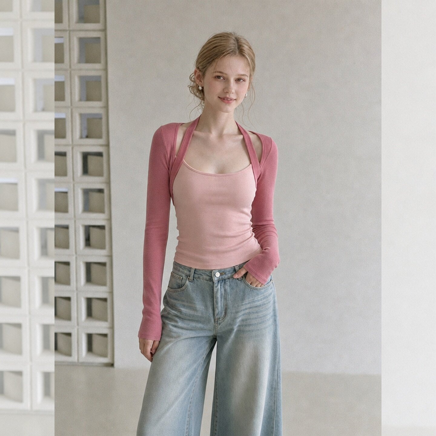 Peach Pink Halter Neck Long Sleeve T-Shirt for Women Autumn 2026 Slim Korean Chic Sweet Top - Image 5