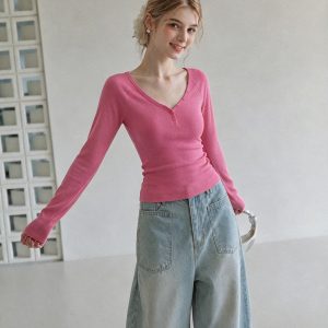 Women's Long Sleeve Cotton T-Shirt Raspberry Pink Fall 2026
