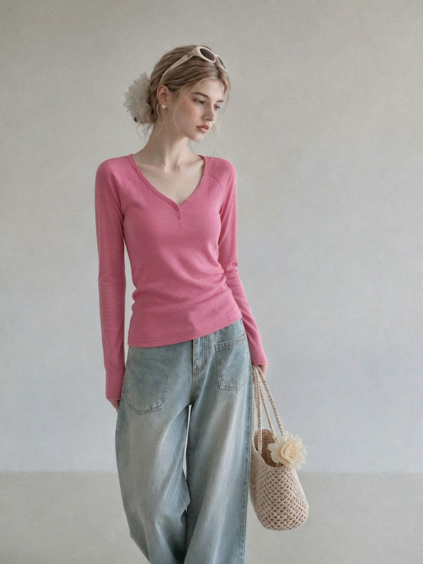 Women's Long Sleeve Cotton T-Shirt Raspberry Pink Fall 2026 - Image 4