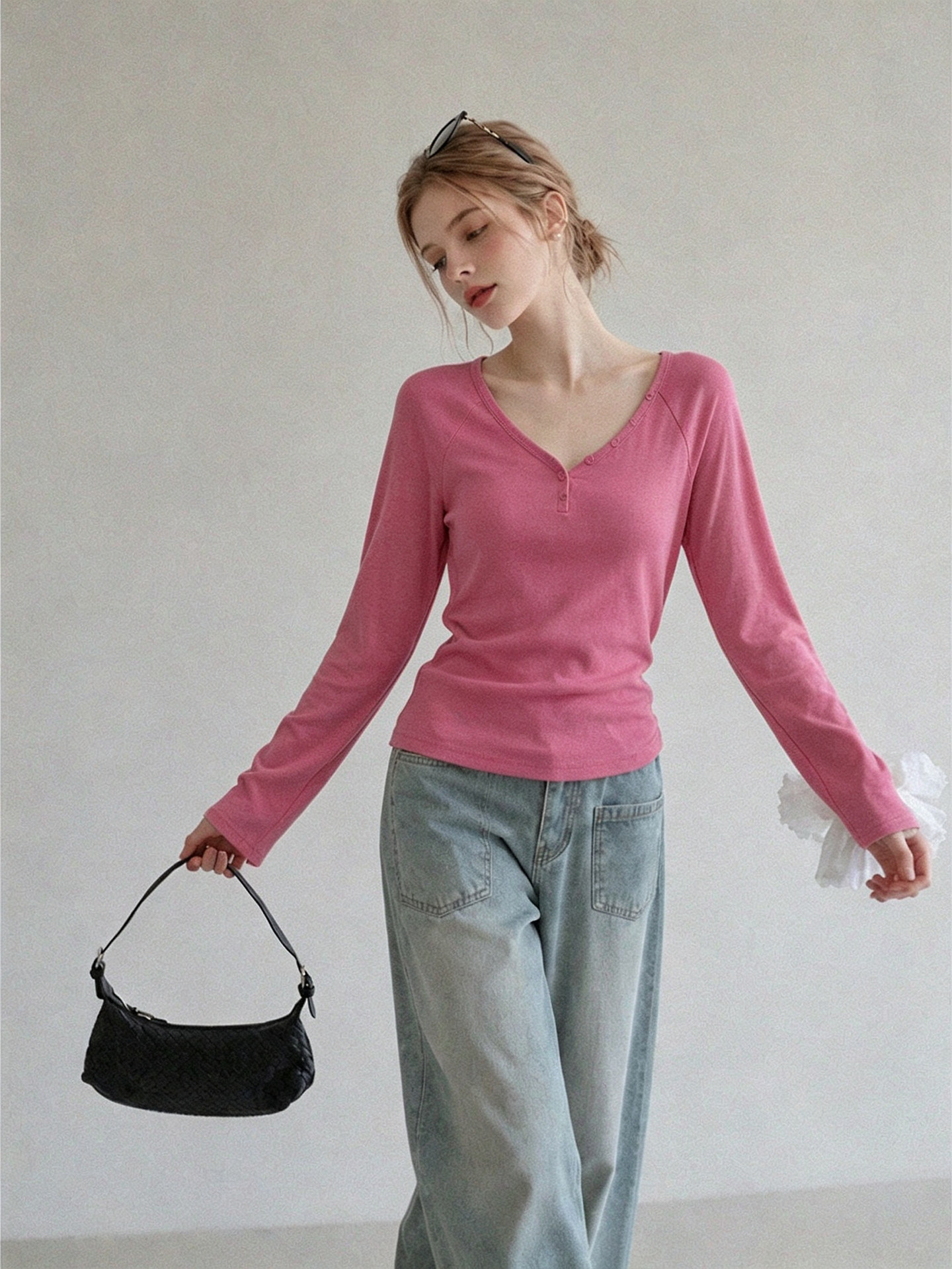 Women's Long Sleeve Cotton T-Shirt Raspberry Pink Fall 2026 - Image 2