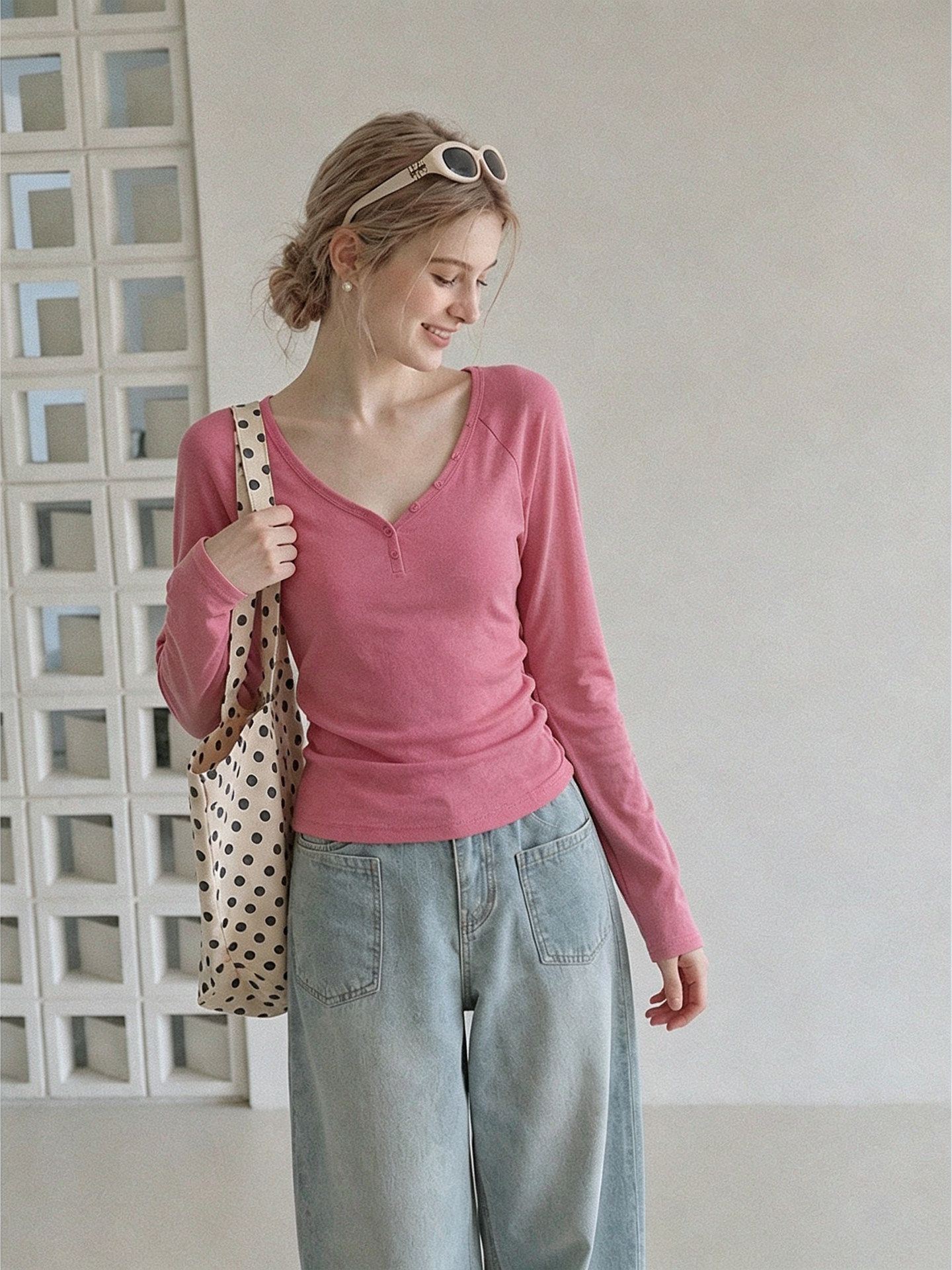 Women's Long Sleeve Cotton T-Shirt Raspberry Pink Fall 2026 - Image 3