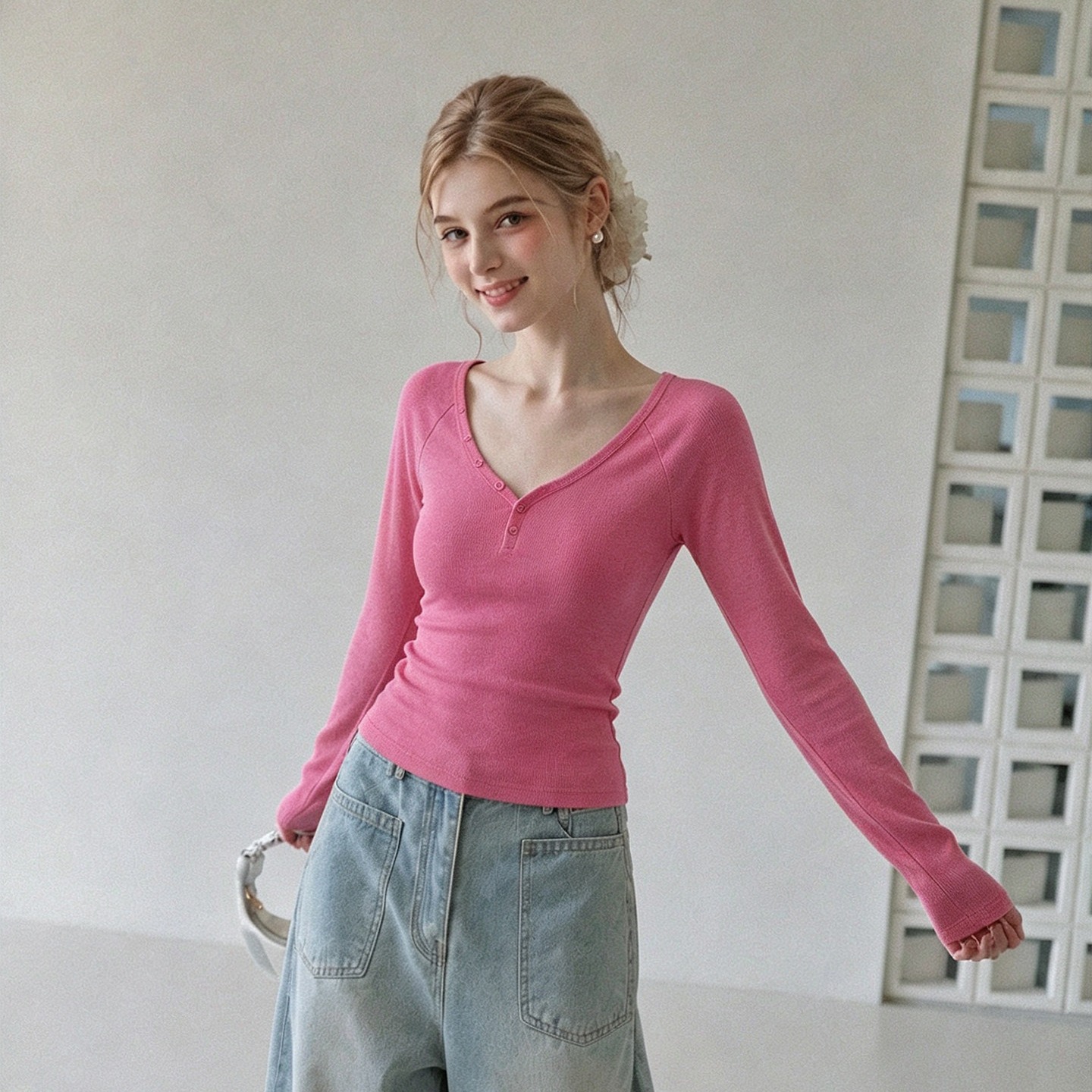Women's Long Sleeve Cotton T-Shirt Raspberry Pink Fall 2026 - Image 5